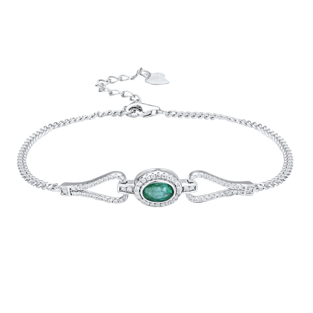 Oval Cut Emerald Zirconia 925 Sterling Silver Adjustable Luxury Bracelet