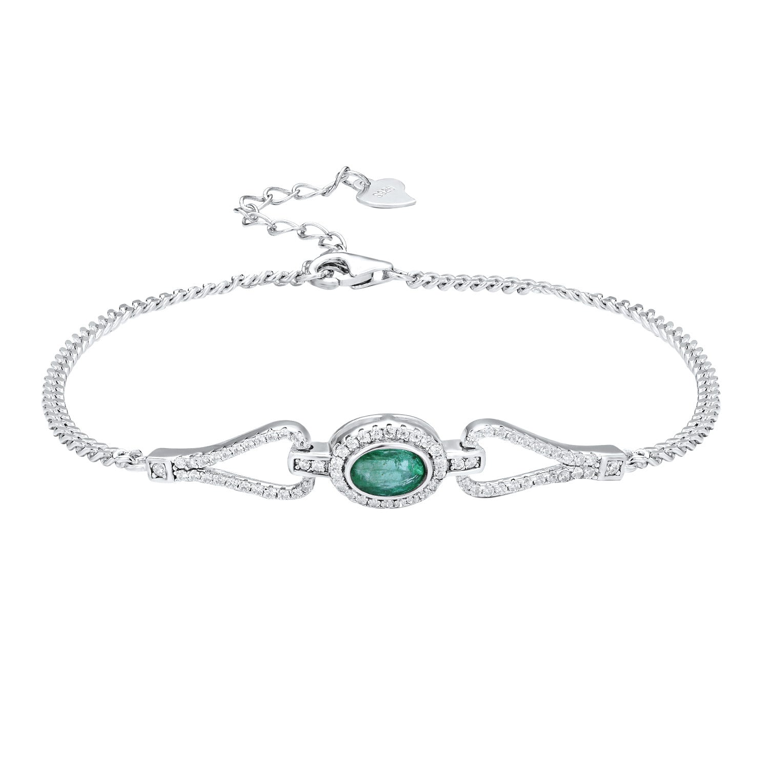 Oval Cut Emerald Zirconia 925 Sterling Silver Adjustable Luxury Bracelet