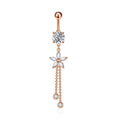 Luxury Zircon Belly Ring | Stainless Steel Navel Stud | Rose Gold, Silver & Gold
