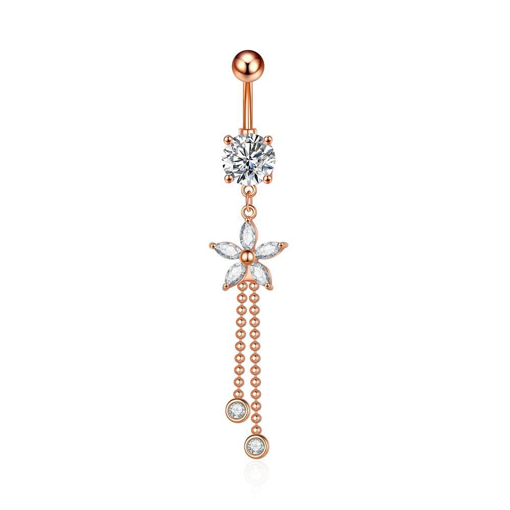 Luxury Zircon Belly Ring | Stainless Steel Navel Stud | Rose Gold, Silver & Gold