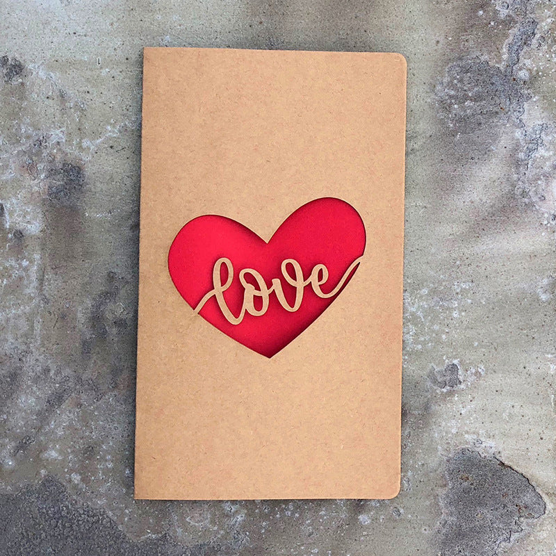 Vintage Kraft Paper Laser-Cut Love Greeting Card — Hollow Floral Design