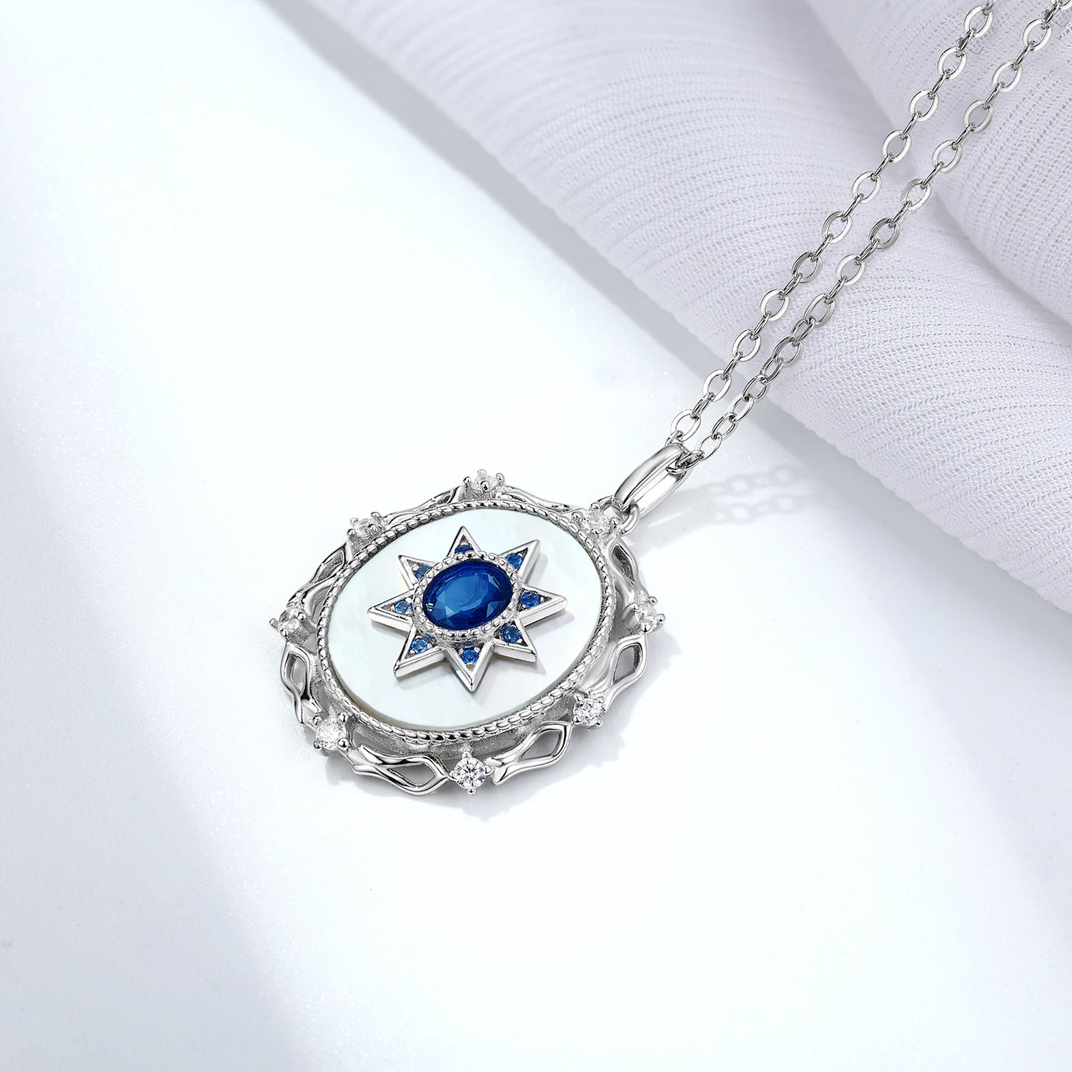 925 Sterling Silver Natural Sapphire Platinum Gold Luxury Pendant Necklace