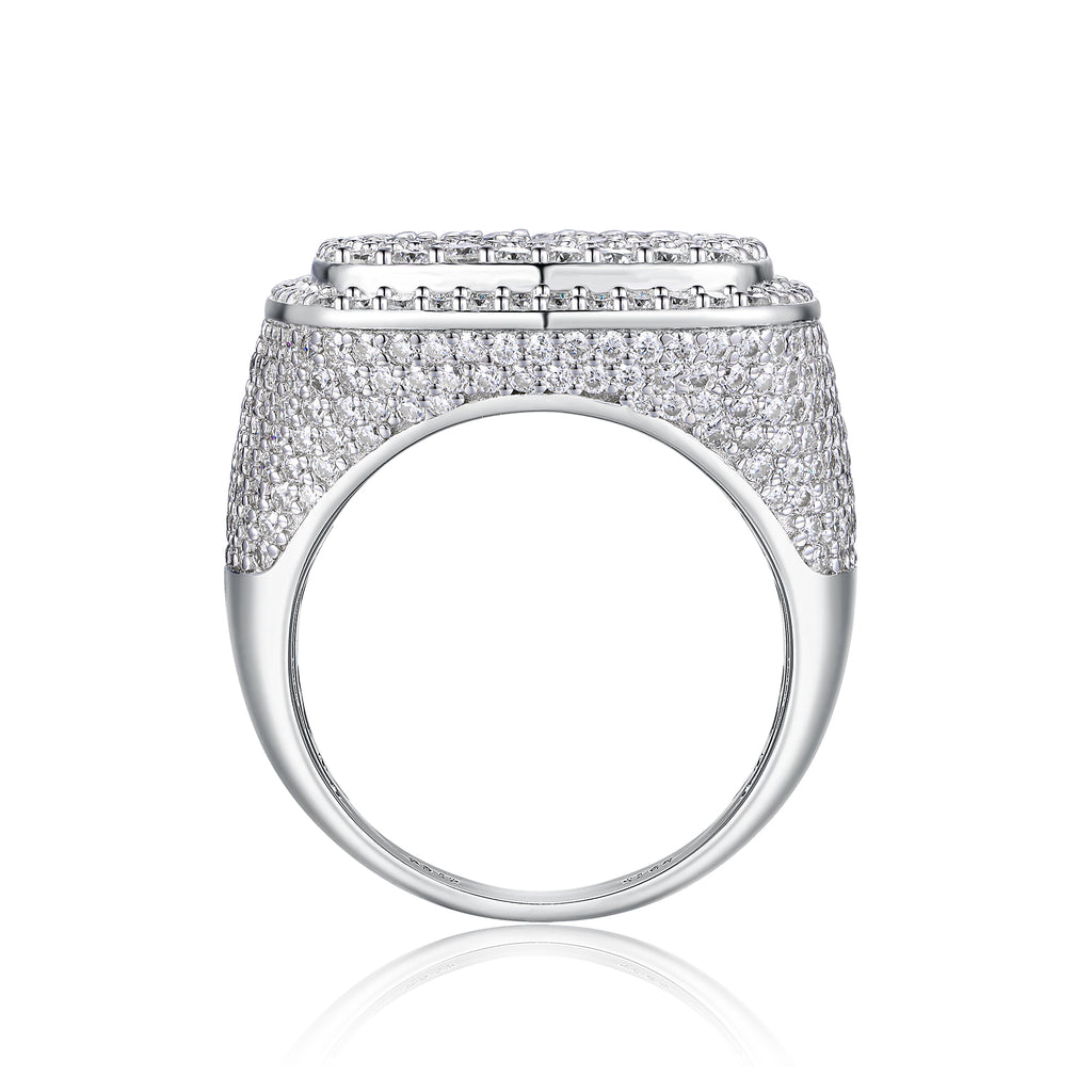 Royal Square Moissanite Ring – Men's Luxury Wedding Ring | Platinum-Plated Silver