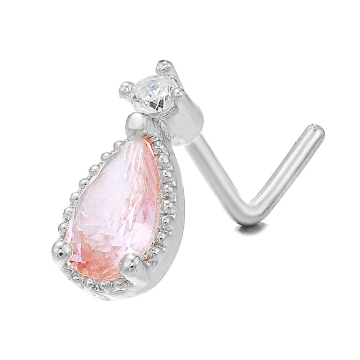 18K Zircon Nose Stud | Luxury Geometric Piercing | Gold, Silver & Pink
