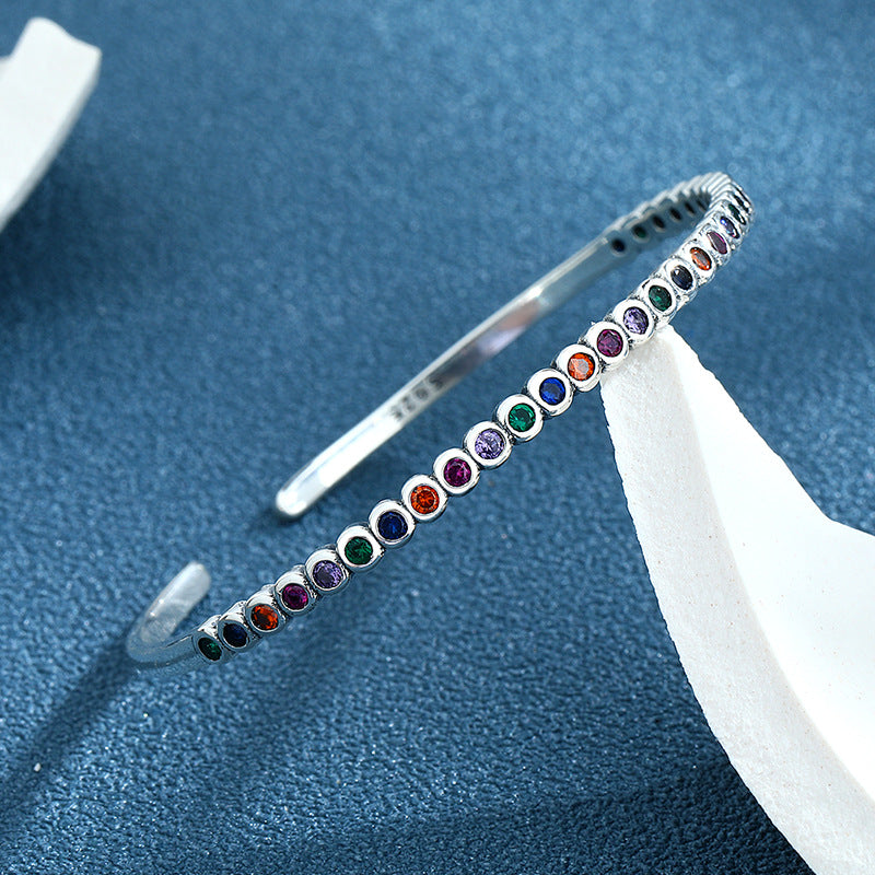 Rainbow Noir – 925 Sterling Silver Vintage Gemstone Luxury Bangle