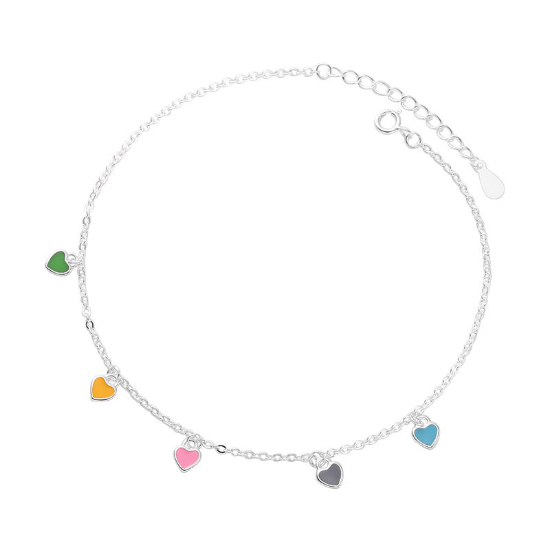 925 Sterling Silver Heart Anklet — Korean Elegance