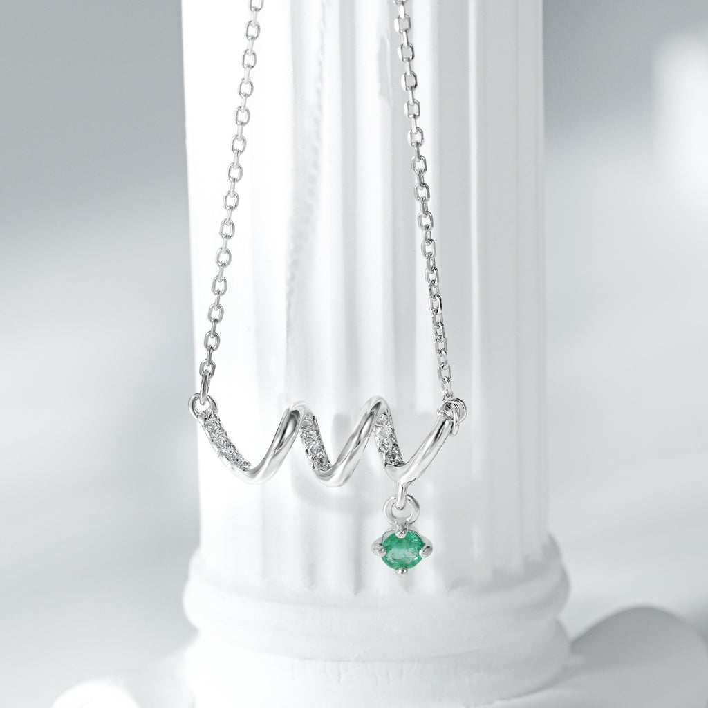 925 Silver Natural Emerald ECG Pendant Adjustable Luxury Collar Necklace