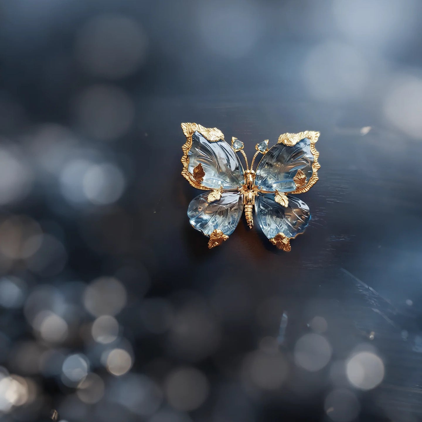 Blue Crystal Butterfly Brooch — Vintage Elegance