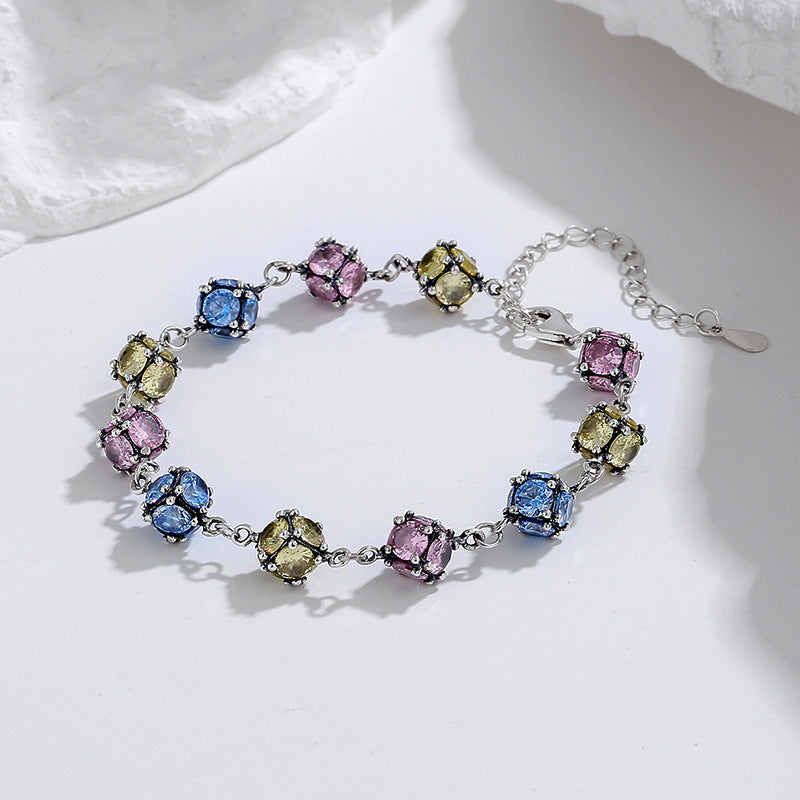 Crystal Bloom – 925 Silver Zircon & Colored Ball Luxury Bracelet