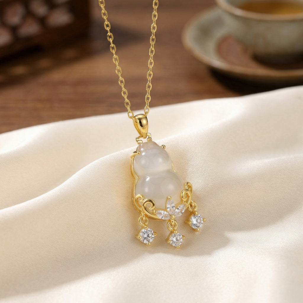 The Fortune Pendant — White Chalcedony Wu Lou | Gold-Tone S925