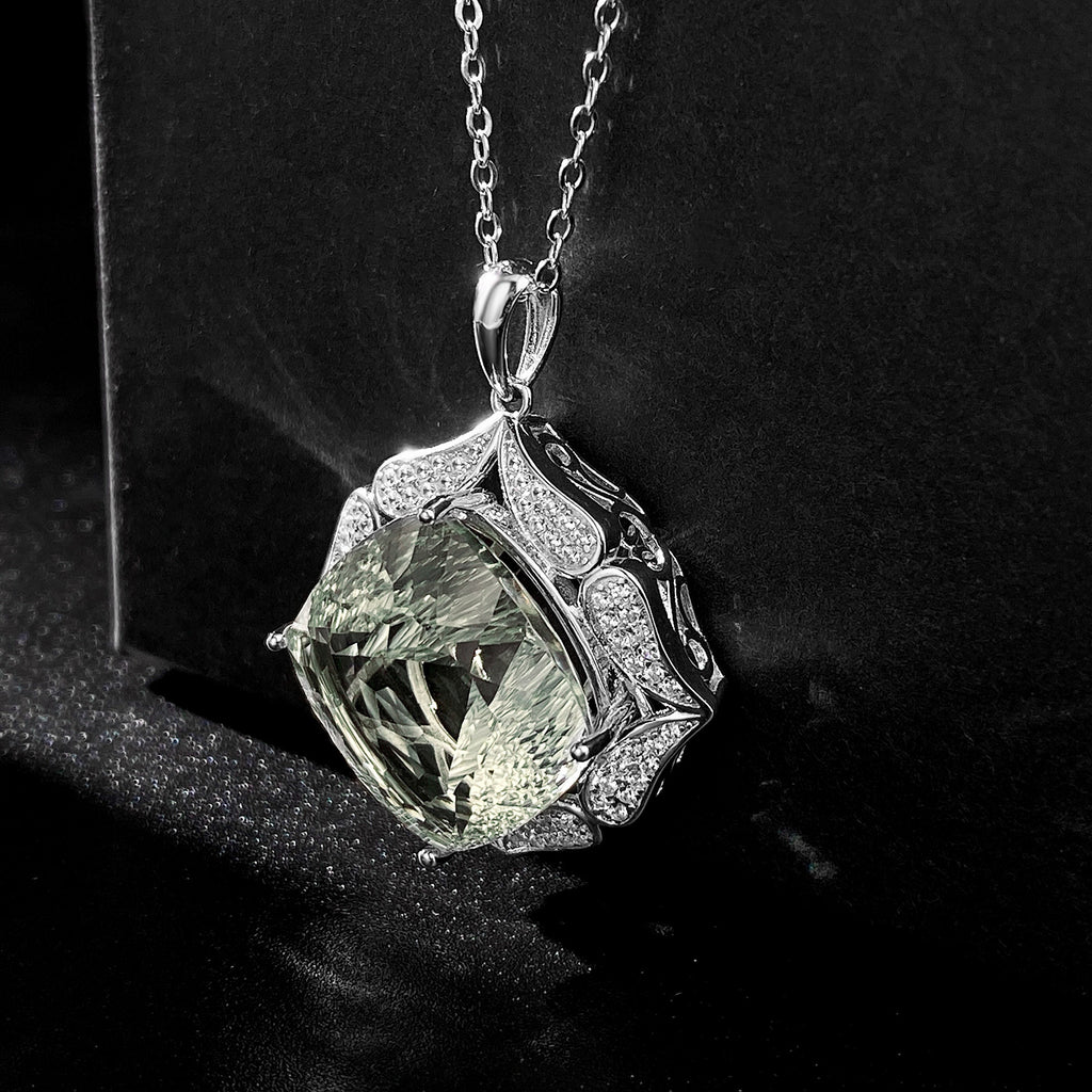 Emerald Sovereign – 925 Sterling Silver 22ct Natural Green Amethyst Zircon Luxury Necklace