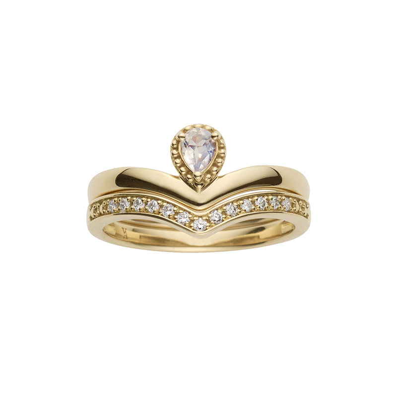 Golden Moonstone V-Shape Drop Ring | S925 Silver & 14K Gold