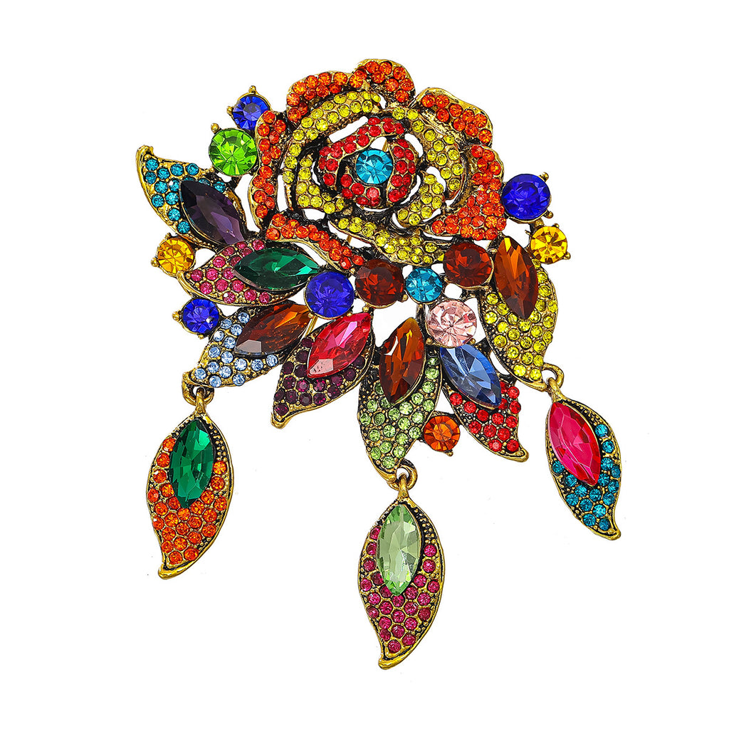 Luxury Diamond Flower Brooch | Full Crystal Rose Pin | 5 Colours