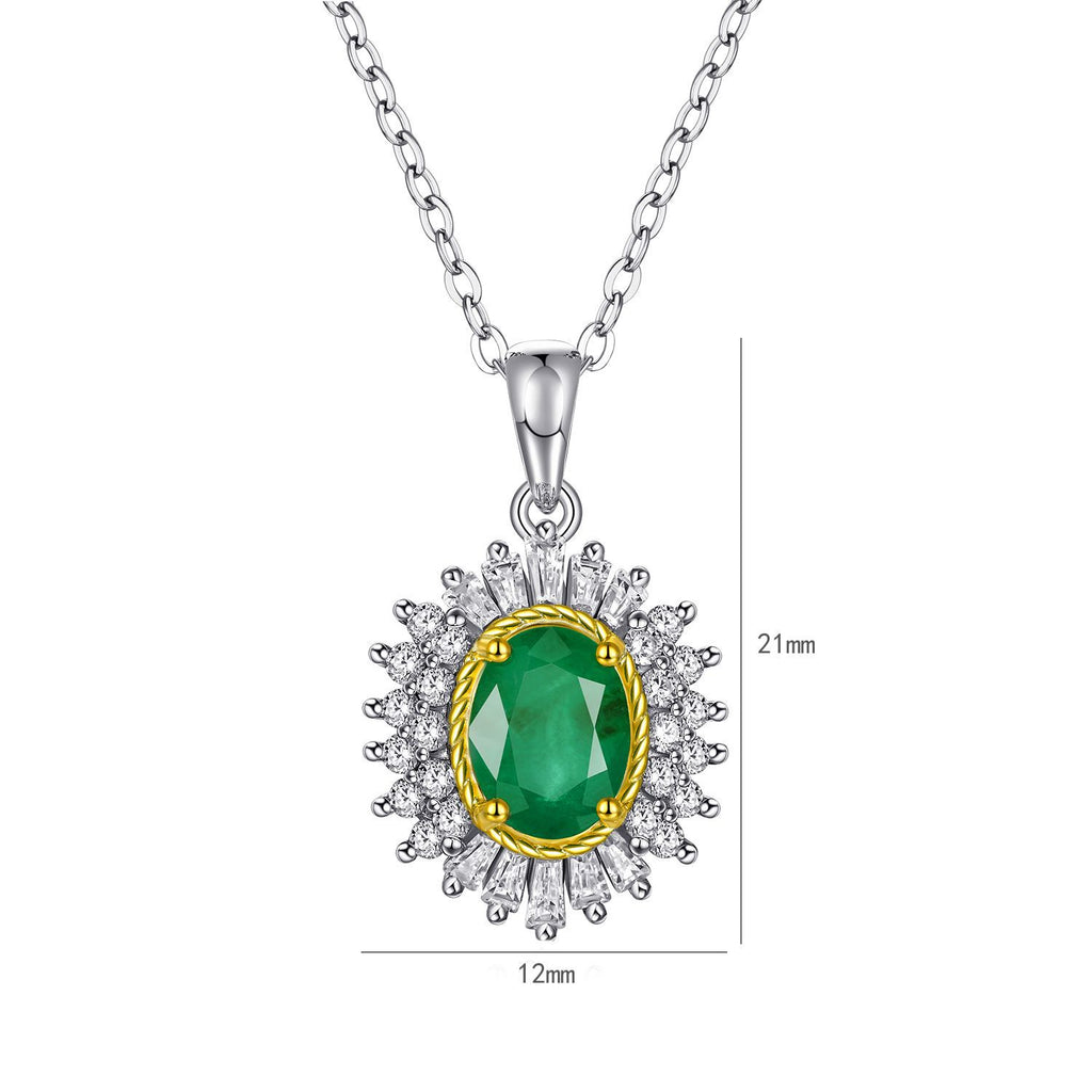 Vivid Natural Emerald 5x7mm Floral Pendant 925 Sterling Silver Luxury Necklace