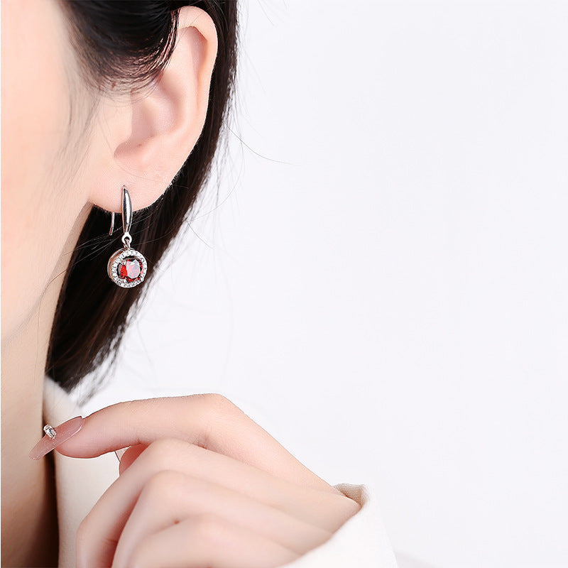 Crimson Orb – 925 Sterling Silver Red Geometric Drop Luxury Earrings