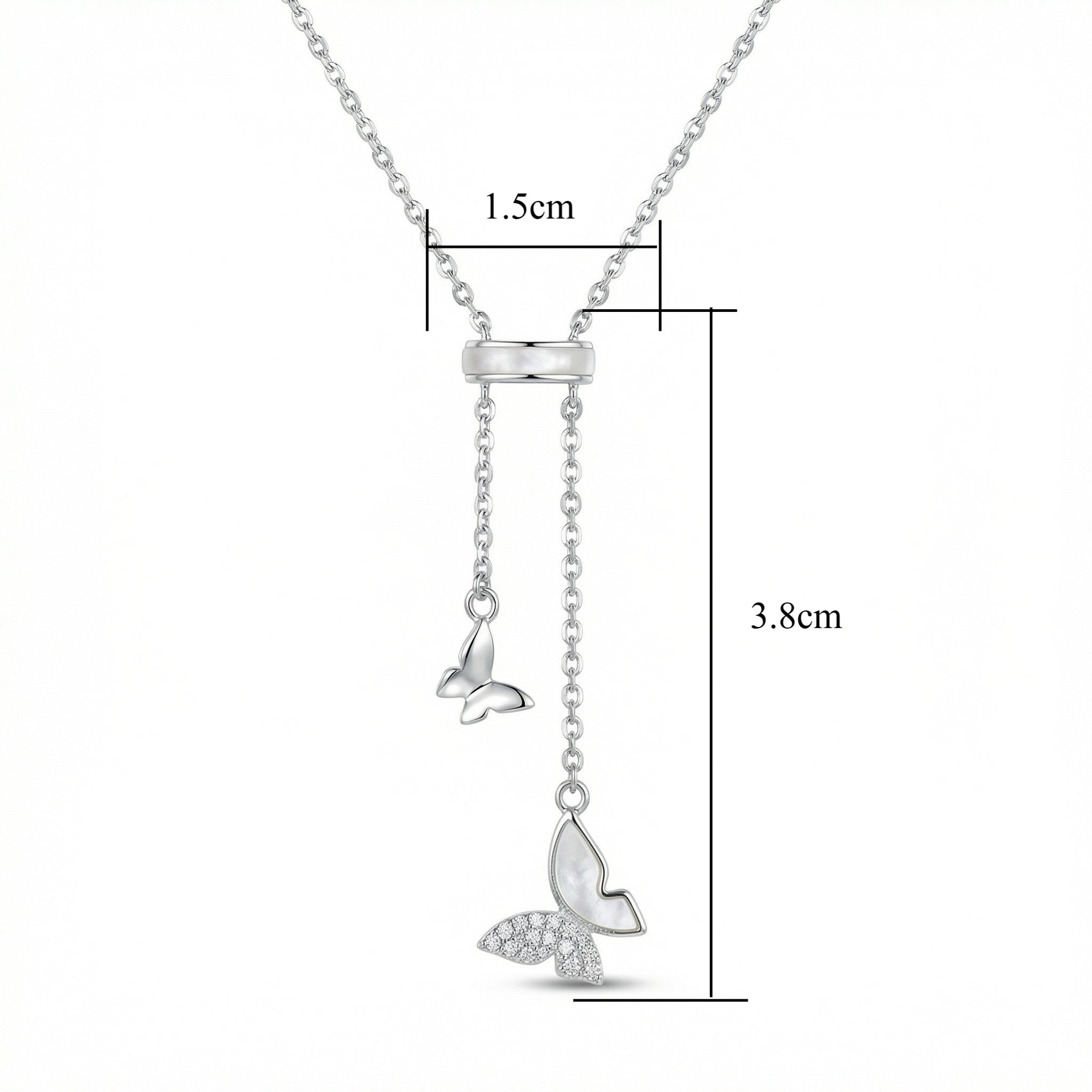 Butterfly Lariat Necklace | S925 Sterling Silver | Mother-of-Pearl & Pavé