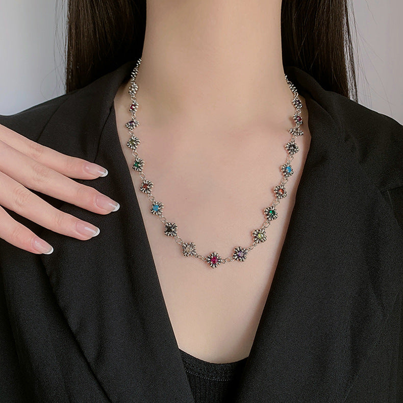 Bloom in Color – 925 Sterling Silver Colorful Zircon Flower Luxury Necklace