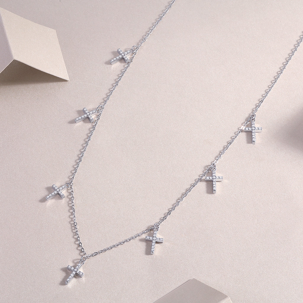 Holy Light Cross Pendant Necklace – Moissanite | Platinum-Plated Sterling Silver