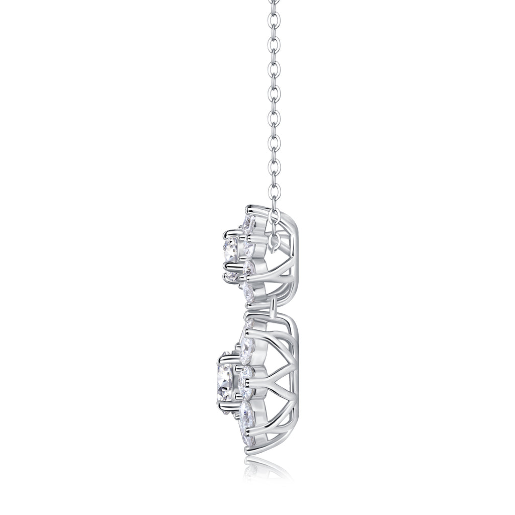 Moissanite Flower Pendant Necklace – Platinum-Plated Sterling Silver