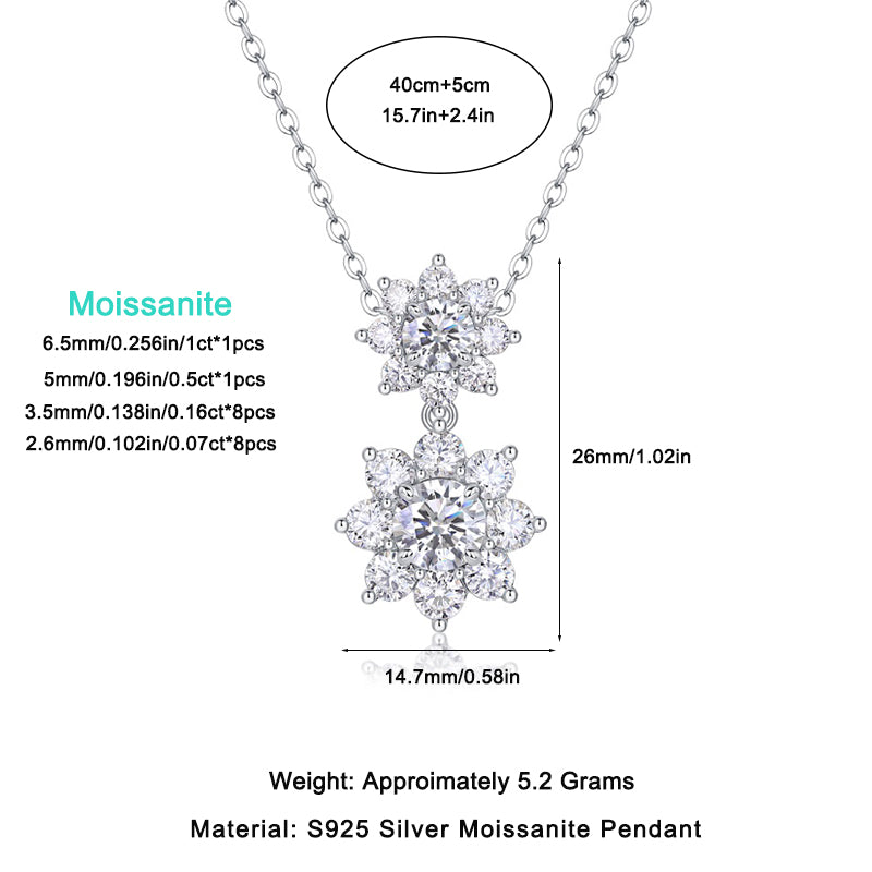 Moissanite Flower Pendant Necklace – Platinum-Plated Sterling Silver