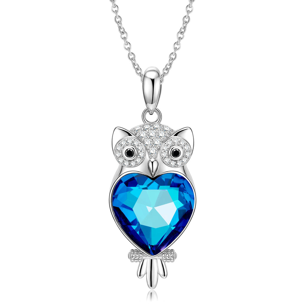 Midnight Owl – 925 Sterling Silver Blue Crystal Luxury Pendant Necklace