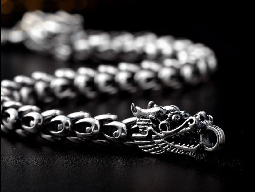 S925 Silver Dragon Head Men's Bracelet | Bold Luxury Wristwear