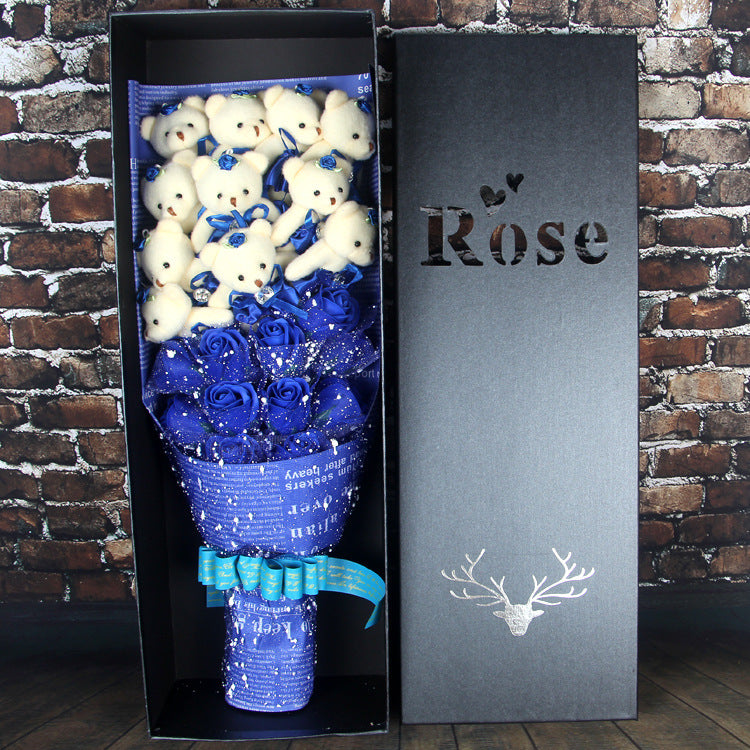 Bear Bouquet — Handmade Teddy Bear & Rose Gift Set | 11 Pieces