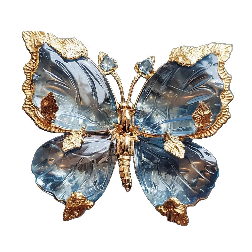 Blue Crystal Butterfly Brooch — Vintage Elegance