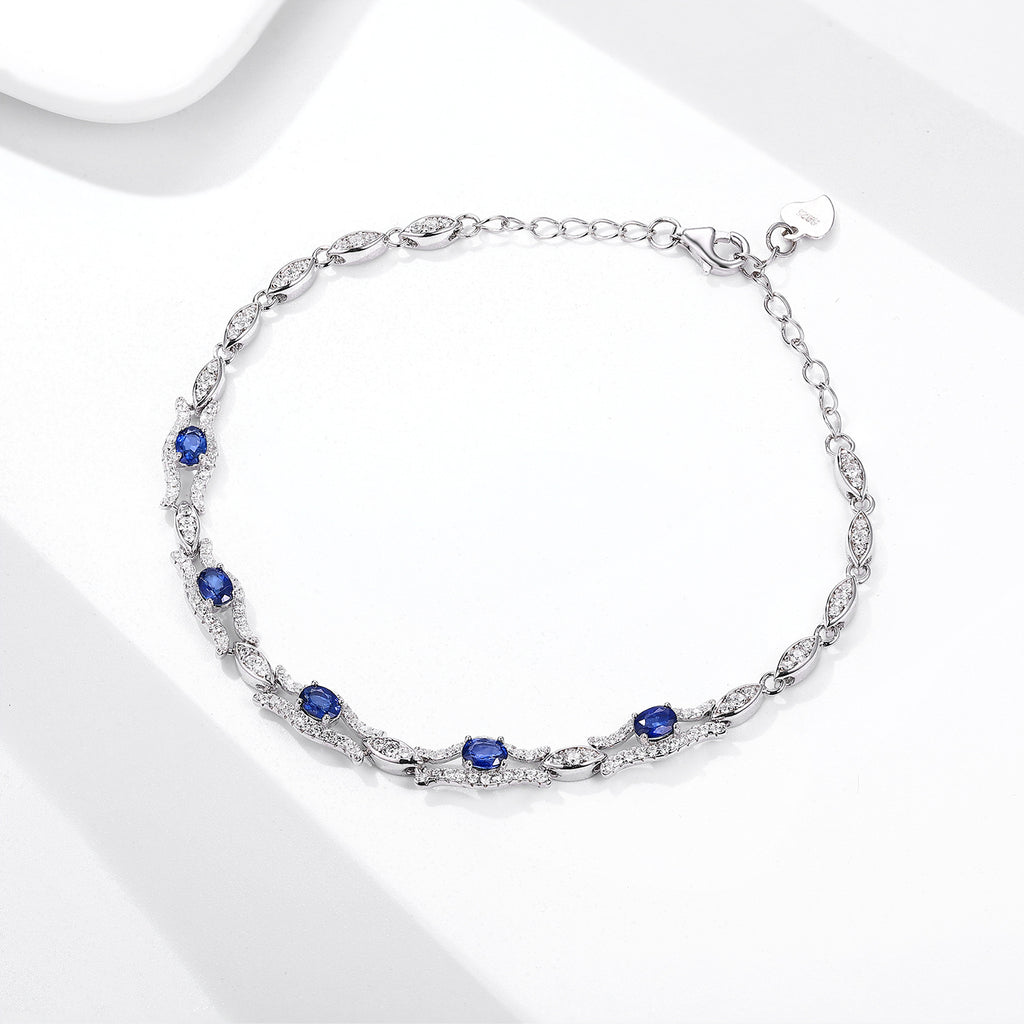 Natural Sapphire Geometric 925 Sterling Silver Platinum Gold Luxury Bracelet
