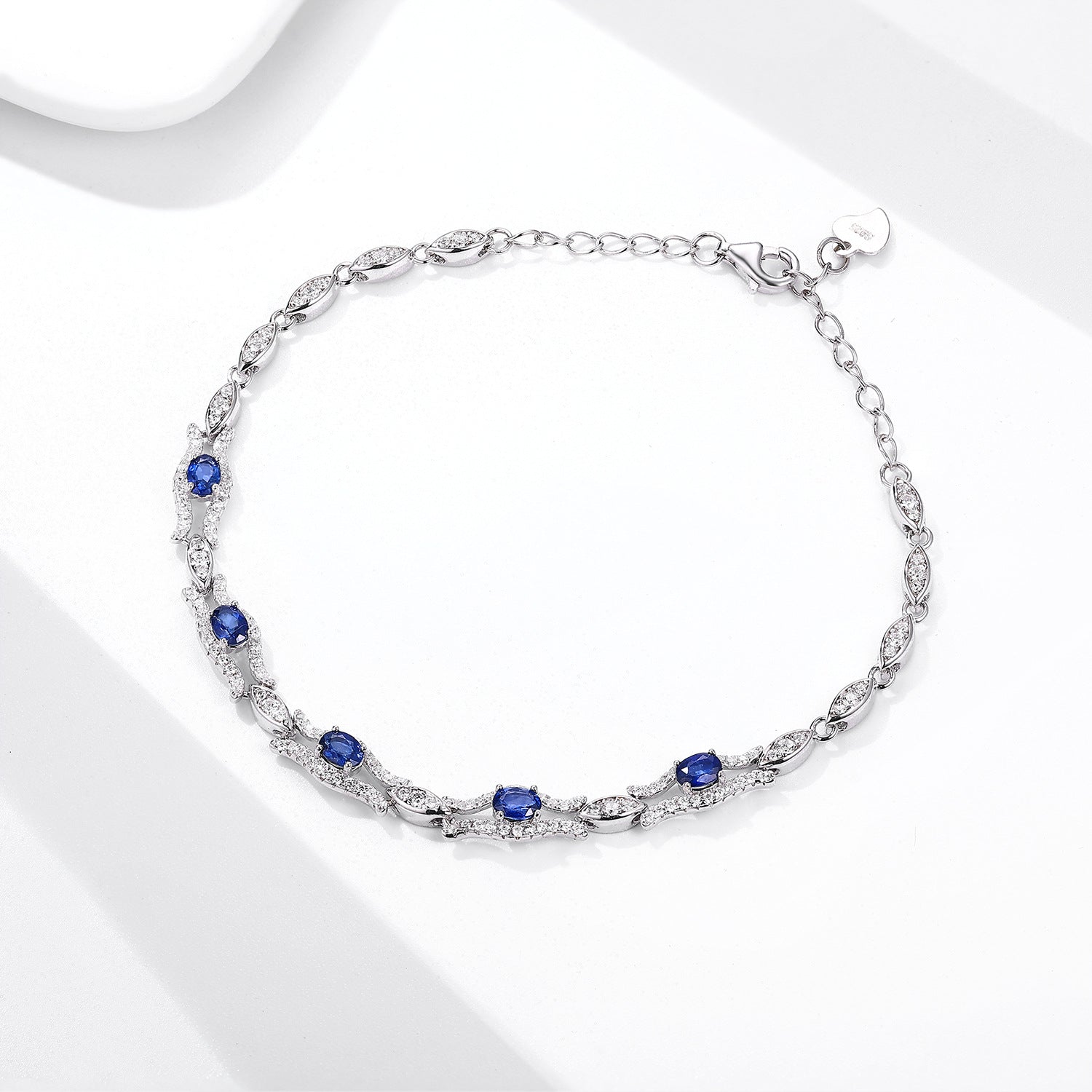 Natural Sapphire Geometric 925 Sterling Silver Platinum Gold Luxury Bracelet