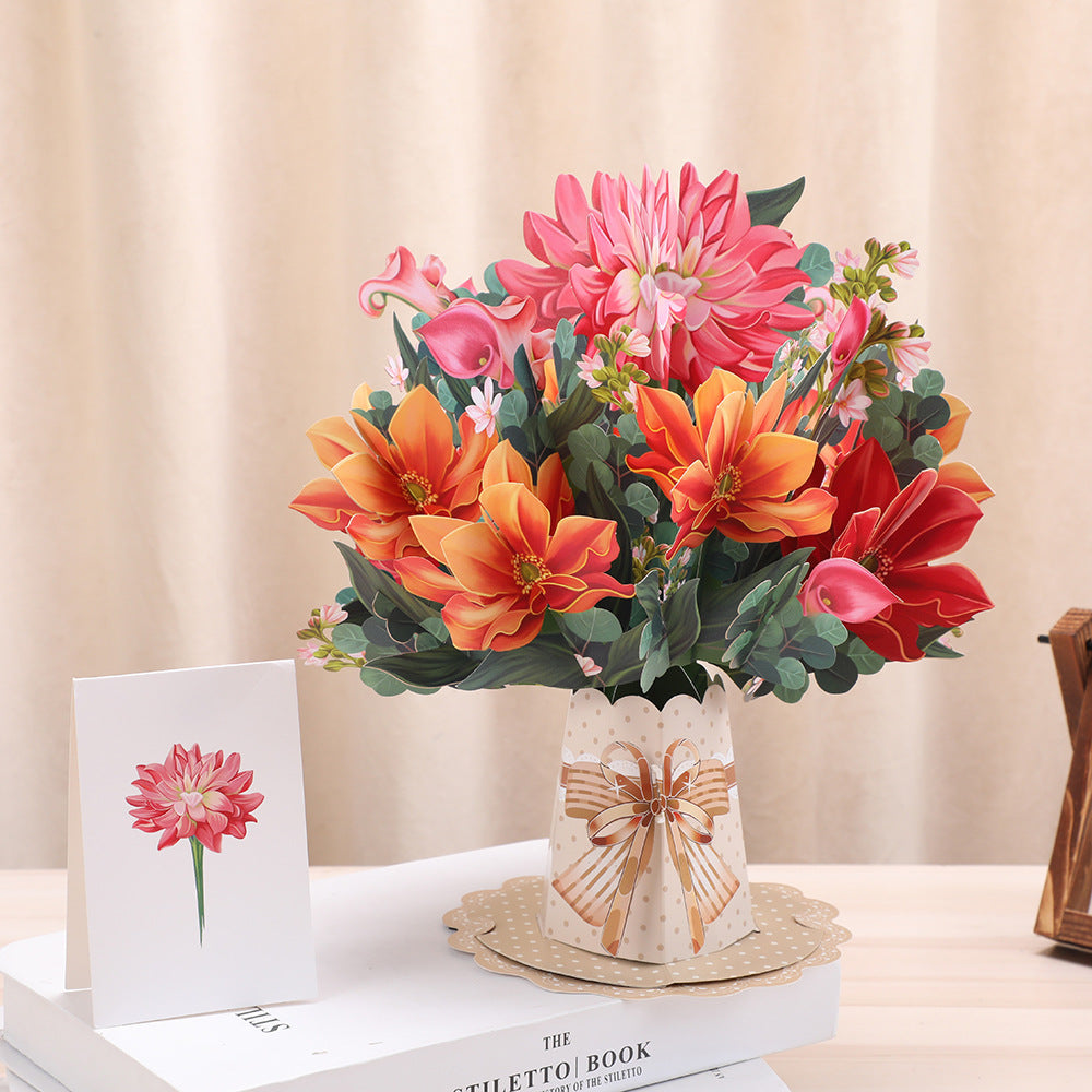 Luxury 3D Floral Bouquet Greeting Card — Botanical Stereoscopic Design