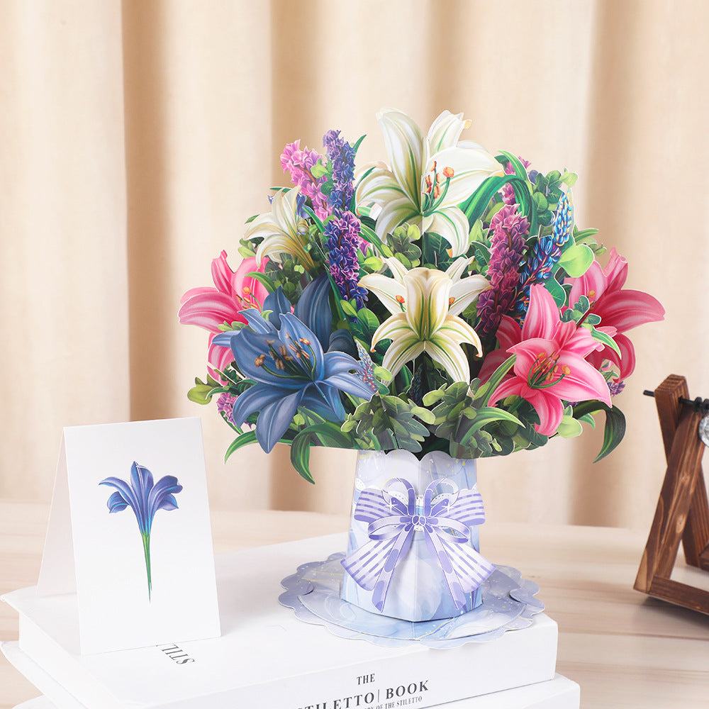 Luxury 3D Floral Bouquet Greeting Card — Botanical Stereoscopic Design