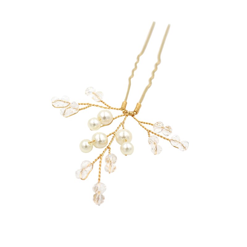 Beaded Wave Hair Fork — Korean Elegance in Gold & Silver