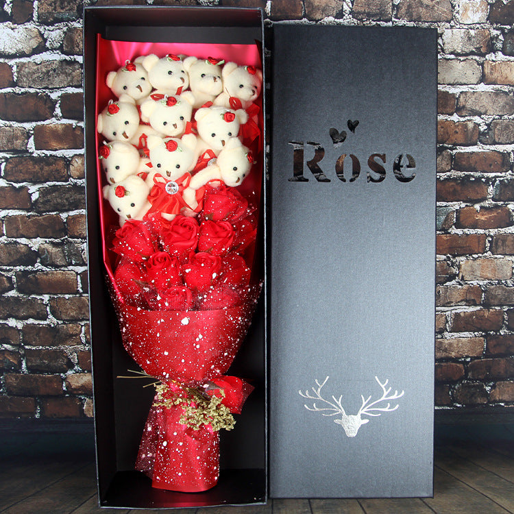 Bear Bouquet — Handmade Teddy Bear & Rose Gift Set | 11 Pieces