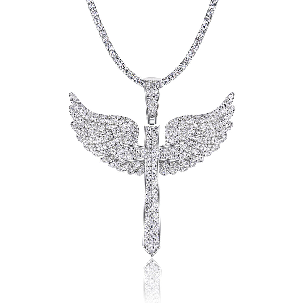 Angel Wings Moissanite Pendant — S925 Silver with Platinum Plating