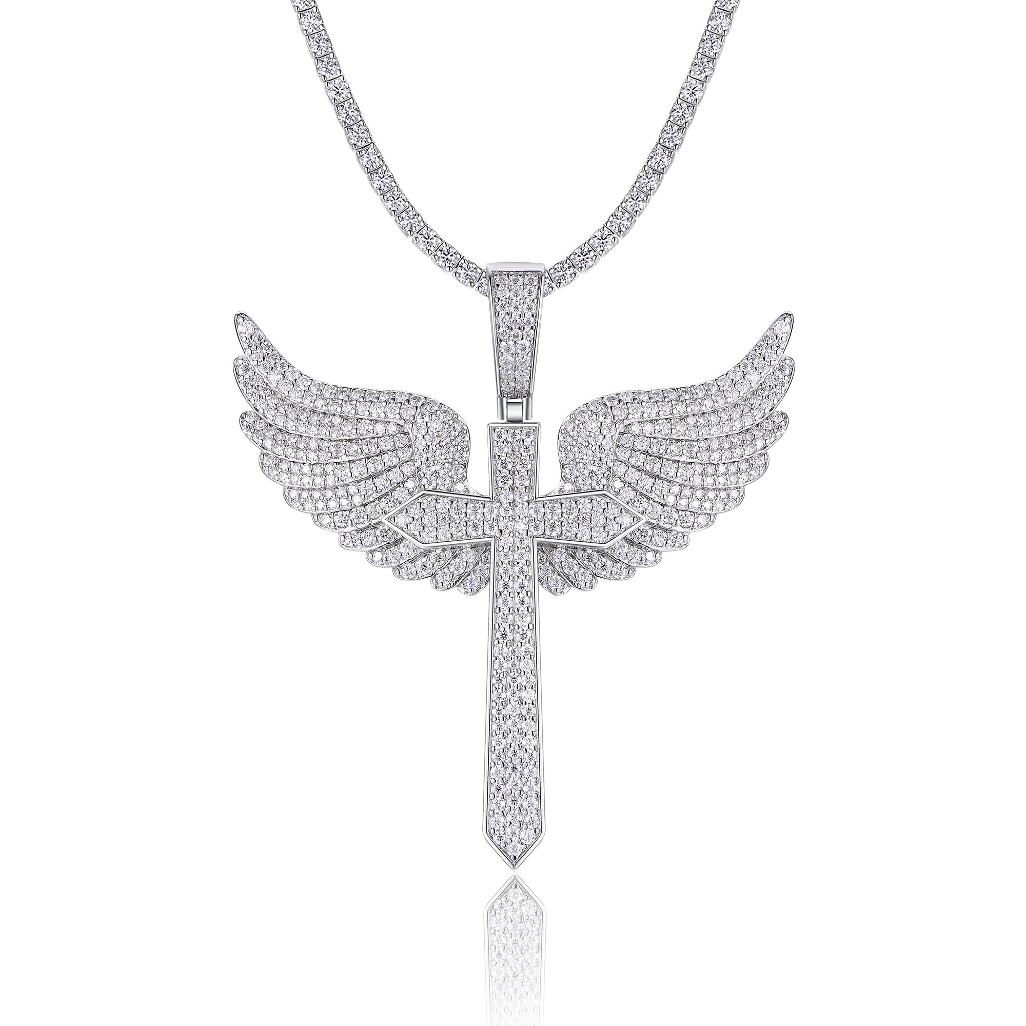 Angel Wings Moissanite Pendant — S925 Silver with Platinum Plating
