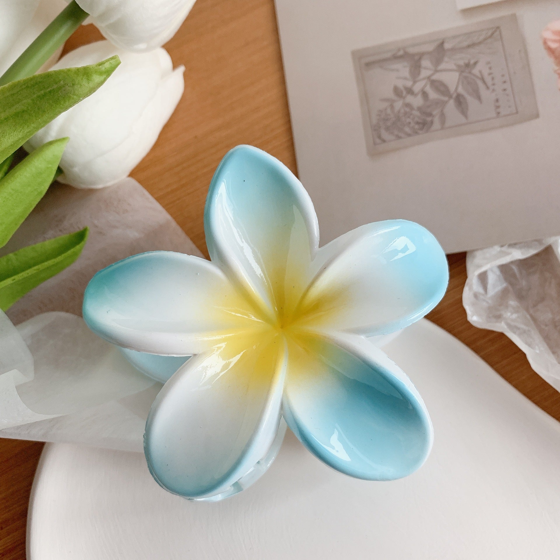 Plumeria Flower Hair Claw Clip — Korean Trendy Style