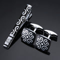 18K Floral Cufflinks & Tie Clip Set — Rose, Crystal & Enamel
