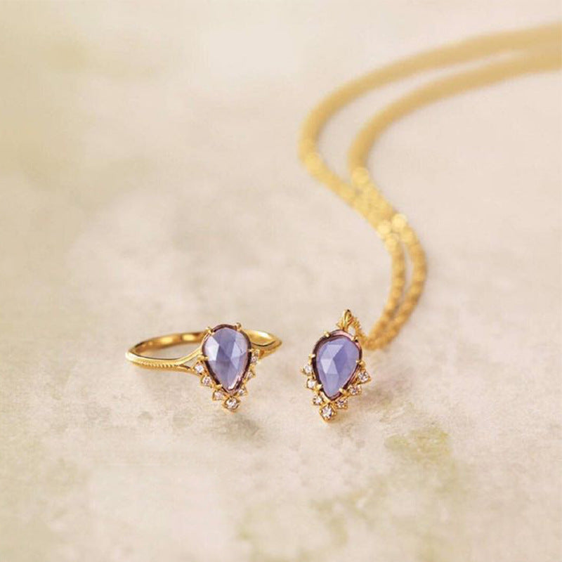 Brazilian Amethyst Teardrop Silver Ring | Natural Gemstone Luxury