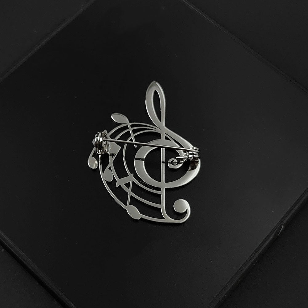 Musical Note Brooch — Black, Gold & Silver