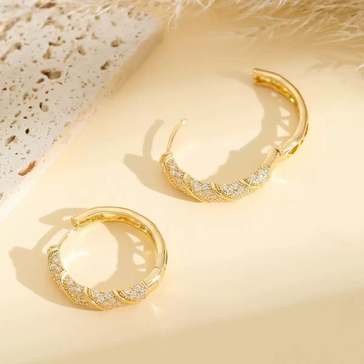 Gold Zircon Geometric Hoop Earrings | Luxury Unisex Statement Jewelry