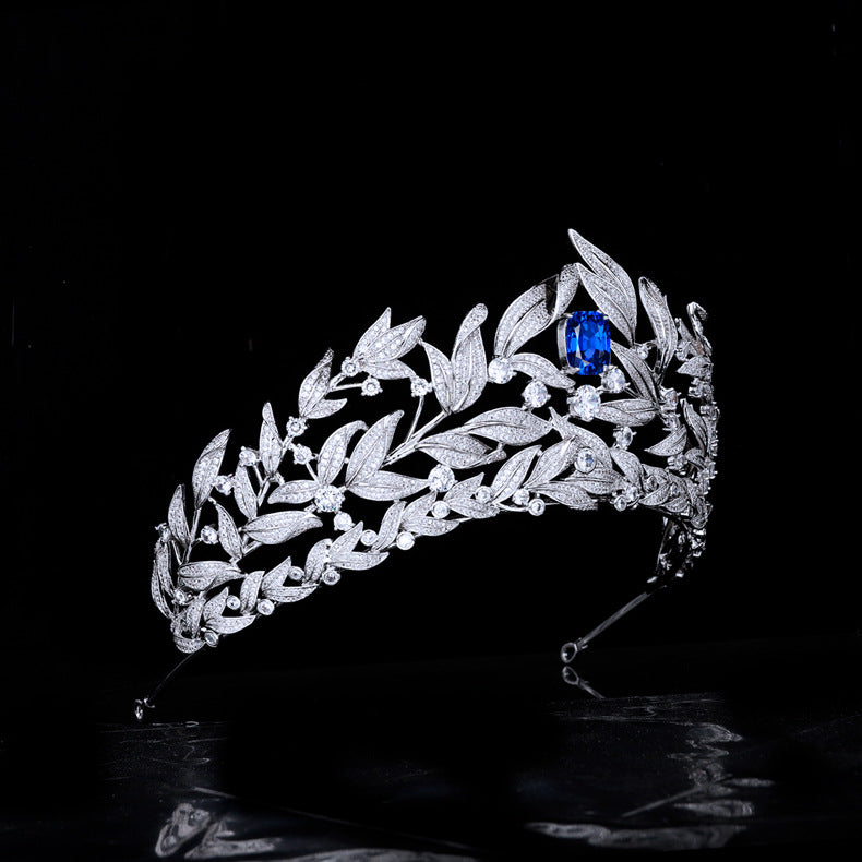 Sapphire Blue Zircon Bridal Crown — AAA Wedding Headdress