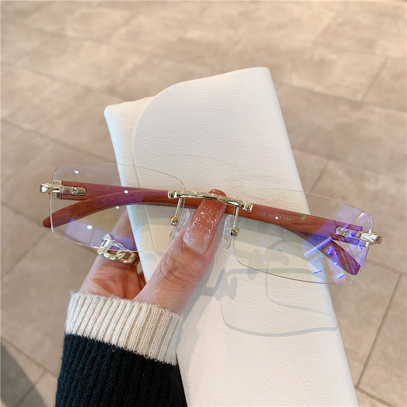 Frameless Wood Grain Sunglasses — UV400 Fashion Eyewear