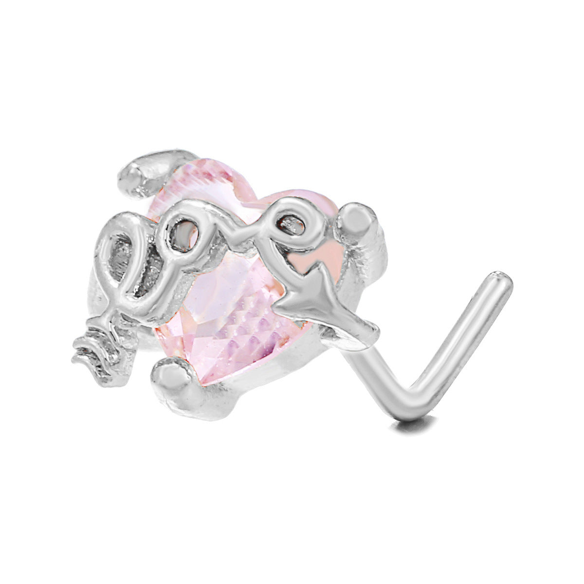 18K Zircon Nose Stud | Luxury Geometric Piercing | Gold, Silver & Pink