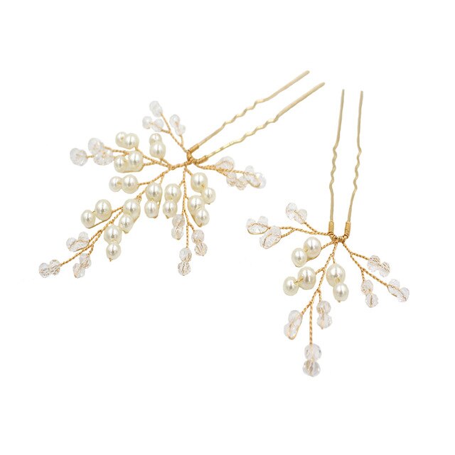 Beaded Wave Hair Fork — Korean Elegance in Gold & Silver