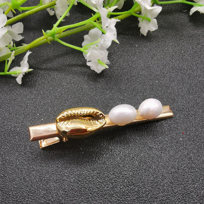 Natural Pearl & Amethyst Hair Clip — Freshwater Elegance