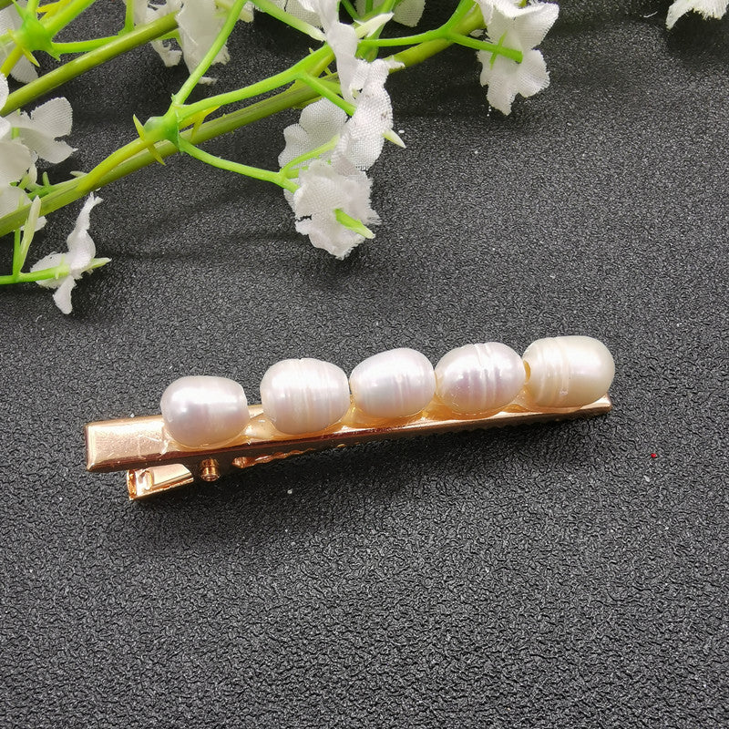 Natural Pearl & Amethyst Hair Clip — Freshwater Elegance