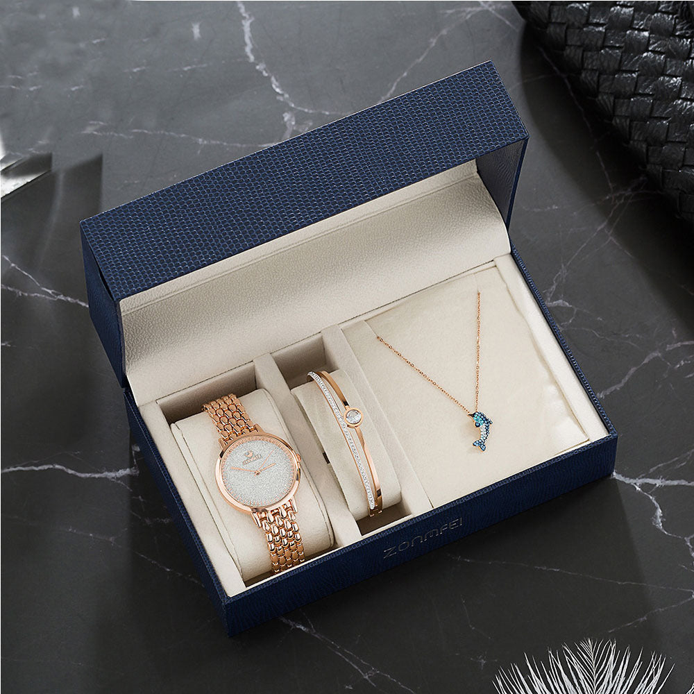 Élite Women’s Quartz Watch — Gold & Rose Gold | Luxury Gift Set