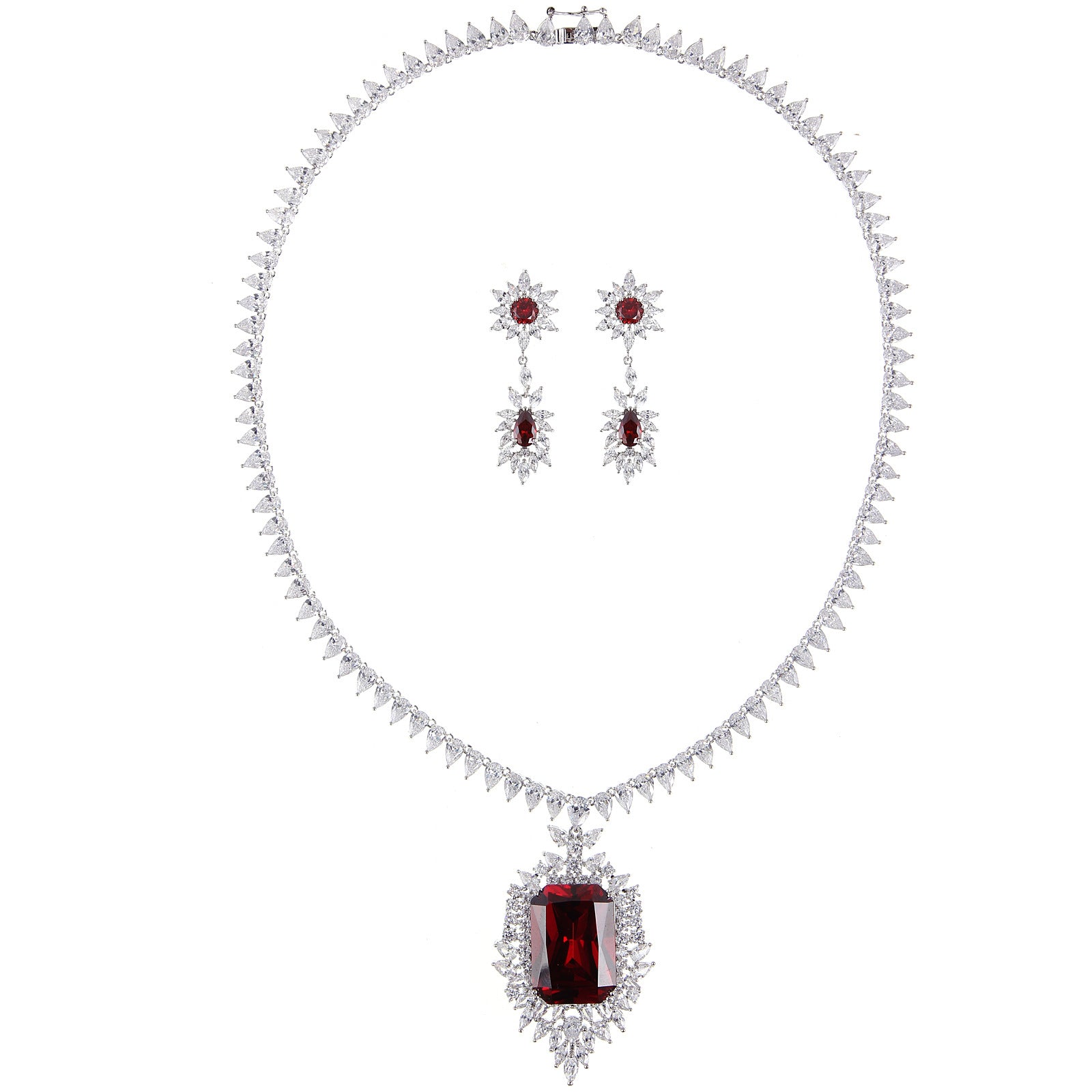 Red Gemstone Jewelry Set — Earrings & Pendant