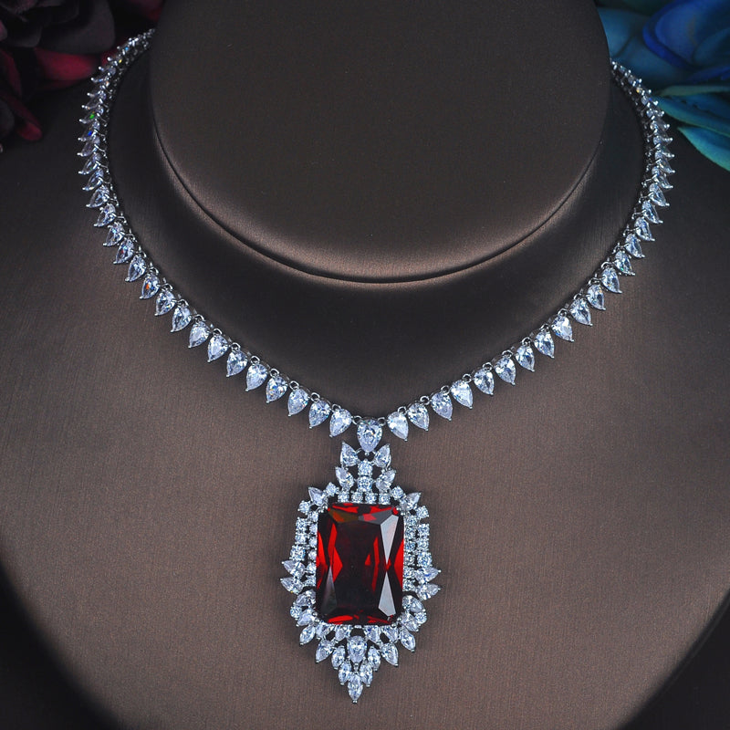 Red Gemstone Jewelry Set — Earrings & Pendant